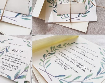 Laurel Wreath Wedding Invitation & RSVP - PRINTED - DIY Print Options