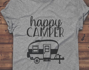 Happy Camper-  Outdoors Camping - T Shirt Tank Racerback - Mens - Womens - Unisex