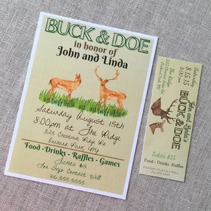 Rustic Buck and Doe Watercolor Invitation - Invite - Stag and Doe - Hunting - Raffle - Poster