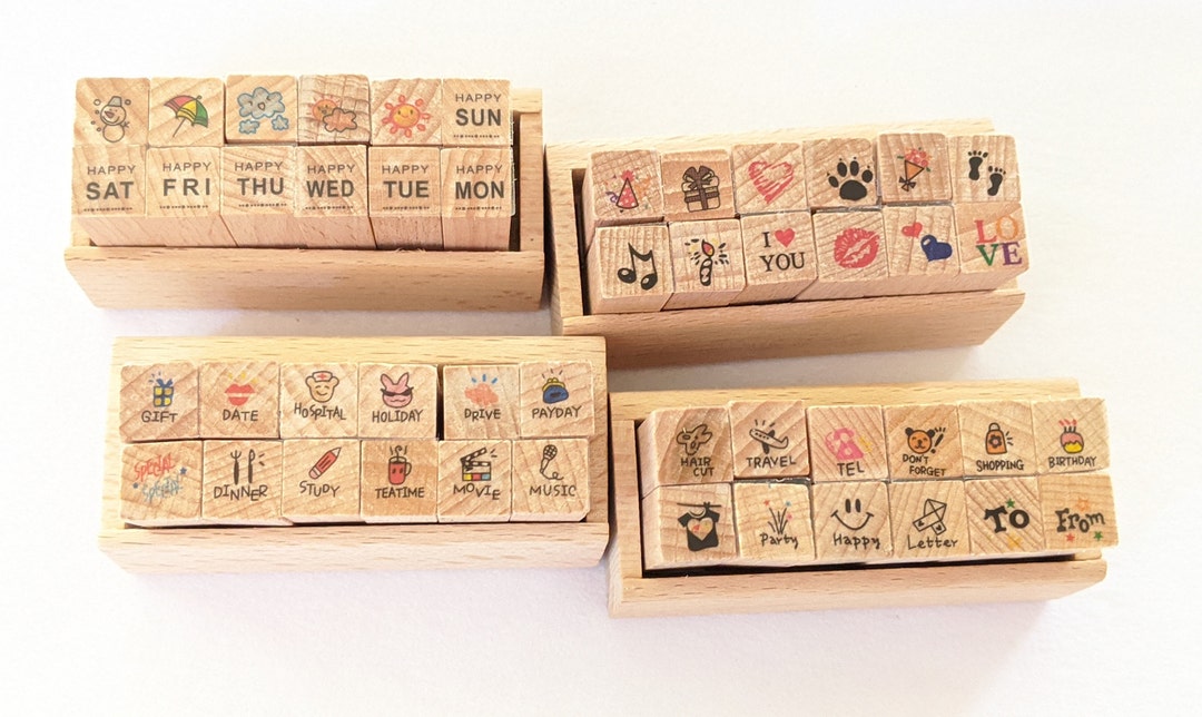 30 Pcs Alphabet Wooden Rubber Diary Stamp Set 
