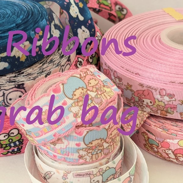 RIBBON GRAB BAG - 7/8" Printed Grosgrain Ribbon Clearance Bundle Deal