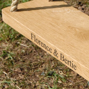Family Personalised Oak Tree Swing - Handmade Wooden Garden Swing ...