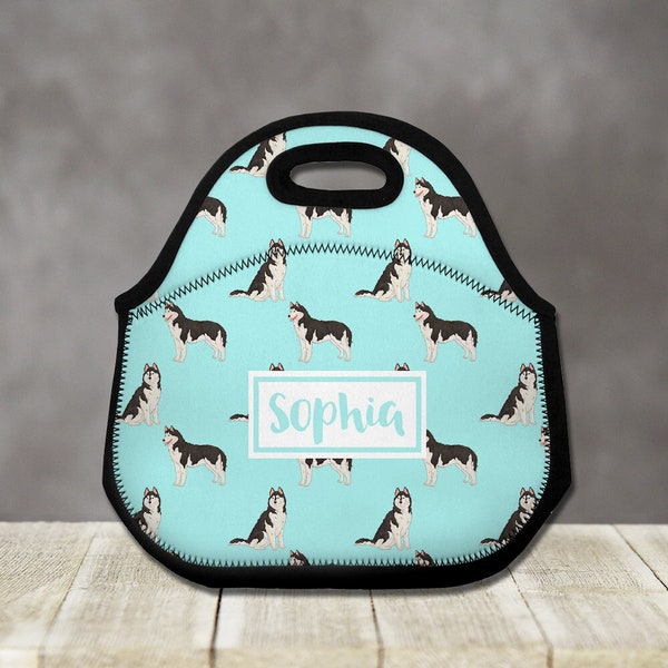 Personalized Lunch Tote, Siberian Husky Custom Lunch Bag, Dog Monogram Name Lunchbag, Lunch Box for Women, Kids, Coworker Gift, Girl Gifts