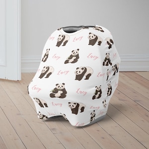 Custom Baby Car Seat Cover, Panda Baby Carseat Canopy, Personalized Car Seat Canopy for Boys Girls, Animal Newborn Baby Shower Gift