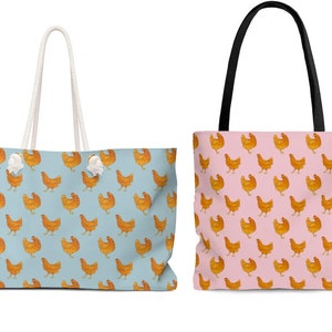 Chicken Tote Bag, Farm Animal Pattern Weekender Bag for Women, Cute Beach Bag, Weekend Bag, Shopping Bag, Chicken Mom Gift