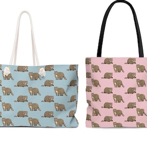 Raccoon Tote Bag, Animal Pattern Weekender Bag for Women, Cute Beach Bag, Weekend Bag, Shopping Bag, Racoon Lover Gift