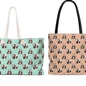 Panda Tote Bag, Animal Pattern Weekender Bag for Women, Cute Beach Bag, Weekend Bag, Shopping Bag, Panda Lover Gift