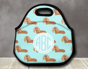 Dachshund Personalized Lunch Tote, Doxie Dog Monogram Lunch Bag, Custom Lunchbag, Lunch Box for Women, Kids, Coworker Gift, Wiener Dog Gift