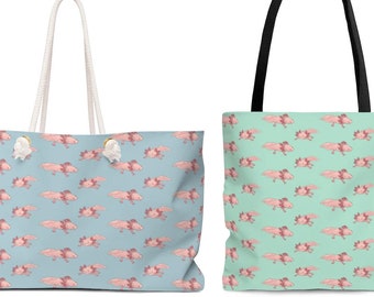 Axolotl Tote Bag, Animal Pattern Weekender Bag for Women, Cute Beach Bag, Weekend Bag, Shopping Bag, Salamander Axolotl Lover Gift