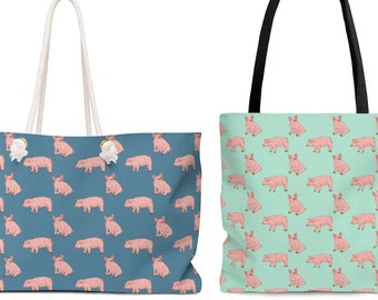Pig Tote Bag, Farm Animal Pattern Weekender Bag for Women, Cute Beach Bag, Weekend Bag, Shopping Bag, Pig Mom Gift