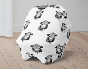 Cow Baby Car Seat Cover, Farm Animal Baby Carseat Canopy, Cute Car Seat Canopy for Boys Girls, Newborn Animal Theme  Baby Shower Gift