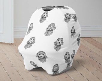 Cockapoo Baby Car Seat Cover, Doodle Dog Baby Carseat Canopy, Cute Car Seat Canopy for Boys Girls, Dog Newborn Baby Shower Gift