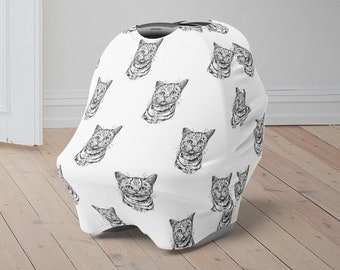 Tabby Cat Baby Car Seat Cover, Cat Baby Carseat Canopy, Cute Car Seat Canopy for Boys Girls, Newborn Animal Theme Baby Shower Gift