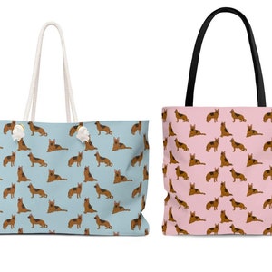 German Shepherd Tote Bag, GSD Dog Pattern Weekender Bag for Women, Cute Beach Bag, Weekend Bag, Shopping Bag, Alsatian Mom Gift