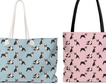 Boston Terrier Tote Bag, Dog Pattern Weekender Bag for Women, Cute Beach Bag, Weekend Bag, Shopping Bag, Boston Terrier Mom Gift