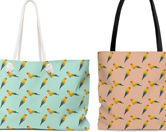 Sun Conure Tote Bag, Parrot Bird Pattern Weekender Bag for Women, Cute Beach Bag, Weekend Bag, Shopping Bag, Sun Conure Mom Gift