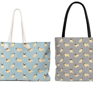 Pug Tote Bag, Dog Pattern Weekender Bag for Women, Cute Beach Bag, Weekend Bag, Shopping Bag, Pug Mom Gift