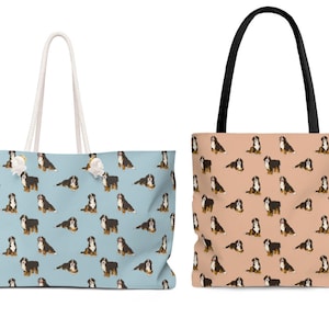 Bernedoodle Tote Bag, Doodle Dog Pattern Weekender Bag for Women, Cute Beach Bag, Weekend Bag, Shopping Bag, Bernedoodle Mom Gift