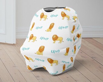Custom Baby Car Seat Cover, Lion Baby Carseat Canopy, Personalized Car Seat Canopy for Boys Girls, Safari Animal Newborn Baby Shower Gift