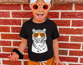 Tiger Birthday Shirt for Boys, Tiger with Striped Sunglasses Kids T-shirt, Wild Life Safari Animal Themed Party Baby Toddler Youth Tee Shirt