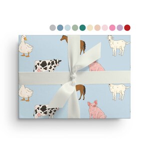 5 Sheets of Farm Animal Wrapping Paper, Custom Color Wrapping Paper Sheets Farmer Birthday, Christmas, Baby Shower, Just Because Gift Wrap
