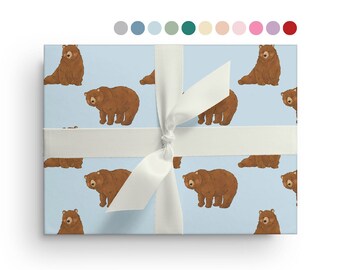 5 Sheets of Grizzly bear Wrapping Paper, Custom Woodland Animal Wrapping Paper Sheets, Birthday Christmas Baby Shower Just Because Gift Wrap