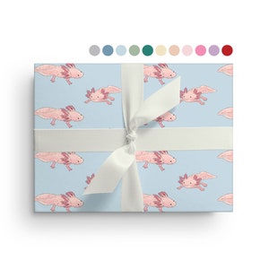 5 Sheets of Axolotl Wrapping Paper, Custom Salamander Animal Wrapping Paper Sheets, Birthday, Christmas, Baby Shower, Just Because Gift Wrap