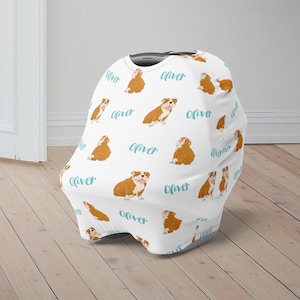 Custom Baby Car Seat Cover, English Bulldog Baby Carseat Canopy, Personalized Car Seat Canopy for Boys Girls, Dog Newborn Baby Shower Gift
