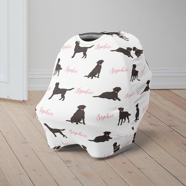 Custom Baby Car Seat Cover, Labrador Retriever Baby Carseat Canopy, Personalized Car Seat Canopy for Boys Girls, Black Lab Baby Shower Gift