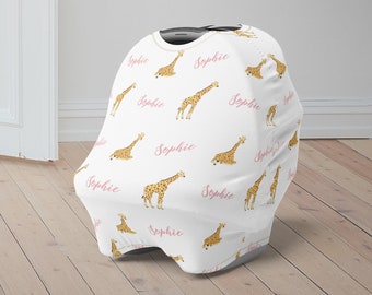 Custom Baby Car Seat Cover, Giraffe Baby Carseat Canopy, Personalized Car Seat Canopy for Boys Girls Safari Animal Newborn Baby Shower Gift