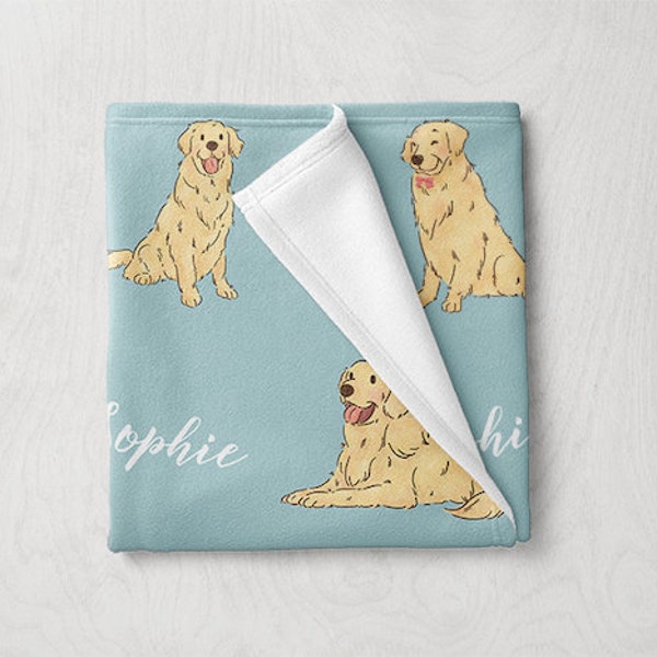 Golden Retriever Blanket, Custom Name Dog Blanket, Personalized Baby Blanket, Custom Pet Blanket, Dog Themed Gifts, Baby Girl Boy Blanket