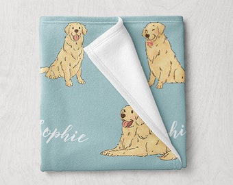 Golden Retriever Blanket, Custom Name Dog Blanket, Personalized Baby Blanket, Custom Pet Blanket, Dog Themed Gifts, Baby Girl Boy Blanket