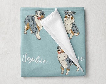 Australian Shepherd Blanket, Custom Aussie Dog Blanket, Personalized Baby Blanket, Pet Blanket, Dog Themed Gifts, Baby Girl Boy Blanket