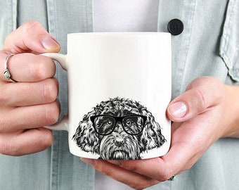 Portuguese Water Dog Mug, Dog Coffee Mugs, Hipster Nerdy Dog Mom Dog Dad Coffee Mug 15 oz 11 oz, Portie Dog Mom Gifts Cup Mug, Glass