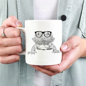 Bearded Dragon Mug, Beardie Lovers Coffee Mugs, Hipster Nerdy Lizard Mom Dad Coffee Mug 15 oz 11 oz, Pogona Mom Gifts Cup Mug, Glass