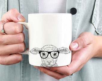 Sheep Mug, Farm Animal Sheep Lovers Coffee Mugs, Hipster Nerdy Farmer Wife Mom Dad Farmhouse Mug 15 oz 11 oz, Sheep Mom Gifts Cup Mug, Glass