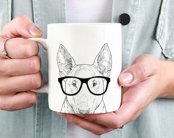 Bull Terrier Mug, Dog Coffee Mugs, Hipster Nerdy Dog Mom Dog Dad Coffee Mug 15 oz 11 oz, Bull Terrier Mom Gifts Cup Mug, Glass