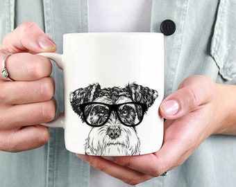 Schnauzer Mug, Dog Coffee Mugs, Hipster Nerdy Dog Mom Dog Dad Coffee Mug 15 oz 11 oz, Schnauzer Mom Gifts Cup Mug, Glass