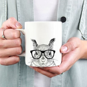 Squirrel Mug, Squirrel Lovers Coffee Mugs, Hipster Nerdy Animal Coffee Mug 15 oz 11 oz, Woodland Animal Lovers Gifts Cup Mug, Glass