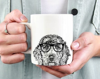 Goldendoodle Mug, Dog Coffee Mugs, Hipster Nerdy Dog Mom Dog Dad Coffee Mug 15 oz 11 oz, Doodle Dog Mom Gifts Cup Mug, Glass