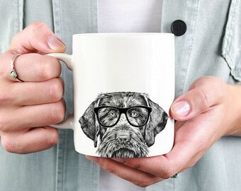 Taza GWP, tazas de café para perros, taza de café Hipster Nerdy Dog Mom Dog Dad 15 oz 11 oz, puntero alemán de pelo duro mamá regalos taza, vidrio