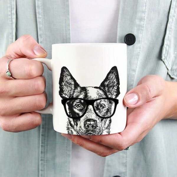 Heeler Mug, Dog Coffee Mugs, Hipster Nerdy Dog Mom Dog Dad Coffee Mug 15 oz 11 oz, Australian Cattle Dog Mom Gifts Cup Mug, Glass