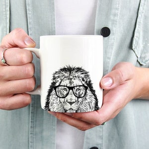 Lion Mug, Safari Animal Lovers Coffee Mugs, Hipster Nerdy Wild Life Coffee Mug 15 oz 11 oz, Lion Lovers Gifts Cup Mug, Glass