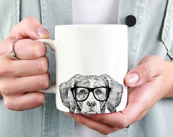 Brittany Spaniel Mug, Dog Coffee Mugs, Hipster Nerdy Dog Mom Dog Dad Coffee Mug 15 oz 11 oz, Brittany Dog Mom Gifts Cup Mug, Glass