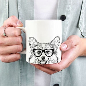 Corgi Mug, Dog Coffee Mugs, Hipster Nerdy Dog Mom Dog Dad Coffee Mug 15 oz 11 oz, Corgi Mom Gifts Cup Mug, Glass