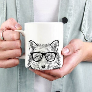 Fox Mug, Woodland Animal Lovers Coffee Mugs, Hipster Nerdy Animal Coffee Mug 15 oz 11 oz, Fox Lovers Gifts Cup Mug, Glass