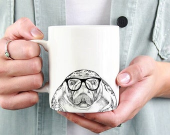 Manatee Mug, Sea Cow Lovers Coffee Mugs, Hipster Nerdy Ocean Animal Coffee Mug 15 oz 11 oz, Manatee Lovers Gifts Cup Mug, Glass