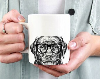Labrador Retriever Mug, Dog Coffee Mugs, Hipster Nerdy Dog Mom Dog Dad Coffee Mug 15 oz 11 oz, Black Lab Mom Gifts Cup Mug, Glass