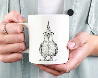 Cockatiel Mug, Cockatoo Bird Lovers Coffee Mugs, Hipster Nerdy Parrot Mom Bird Dad Coffee Mug 15 oz 11 oz, Cockatiel Mom Gifts Cup Mug