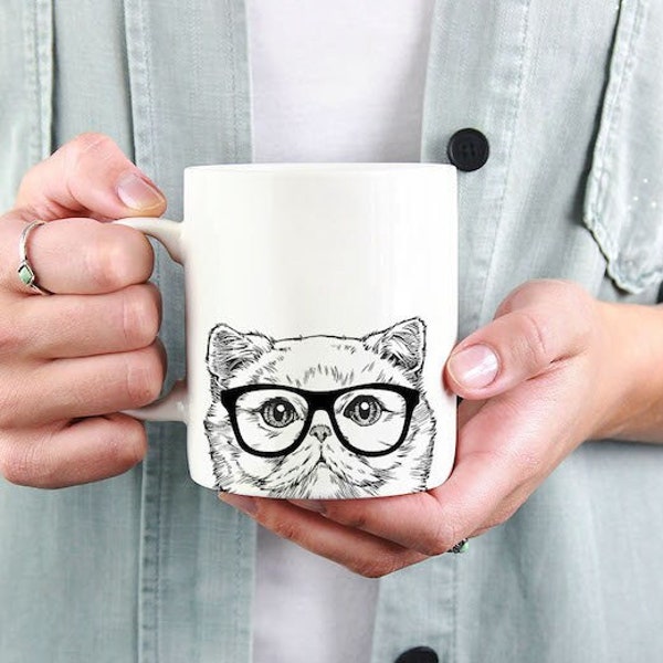 Exotic Shorthair Cat Mug, Cat Coffee Mugs, Hipster Nerdy Cat Mom Cat Dad Coffee Mug 15 oz 11 oz, Exotic Shorthair Cat Mom Gifts Cup Mug